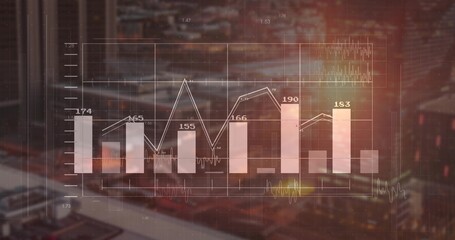 Displaying bar and line chart showing trends in office, with grid lines, labels and waveforms