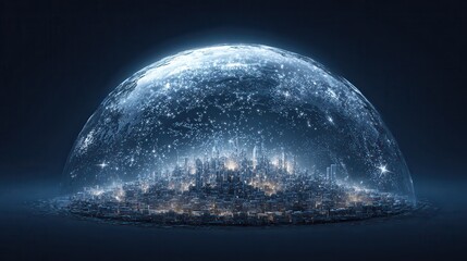 A digitally rendered city is encased in a shimmering dome of light, a tangible representation of the NIS2 Directive and Cyber Resilience Act. The dome acts as a protective shield.