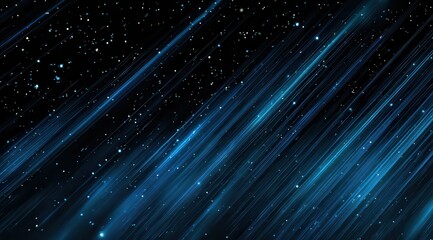 a wide shot of an animated background featuring glowing blue lines and light particles on a black canvas, creating the illusion that they flow across space in a dark, starry sky.