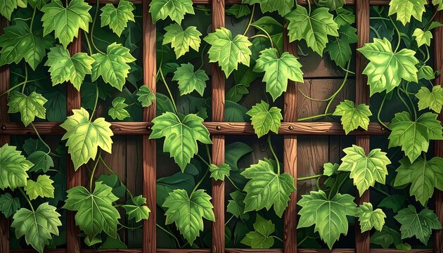 A vibrant trellis covered with lush green leaves