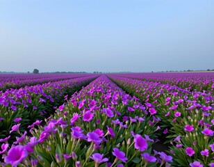 Fototapeta premium Serene Field Vibrant Purple Flowers Dawn