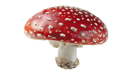 Obraz premium Single, wild mushroom, red cap with white spots, isolated on Transparent background,