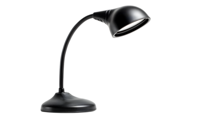 Small, battery-operated reading lamp, flexible neck, black finish, isolated on Transparent background,