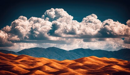 Dramatic clouds over a golden, sandy landscape