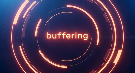 Buffering animation with futuristic circular HUD elements and glowing text