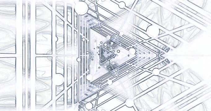 AI-generated abstract structure of a bright triangular tunnel with soft white grid and depth lines