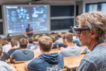 Man Using Smart Glasses in Technology Lecture with Engaged Audience