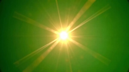Bright sunburst with lens flare radiating on a vibrant green screen background. - Powered by Adobe