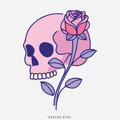 Fototapeta premium a delicate pink rose intertwined with a skull illustration