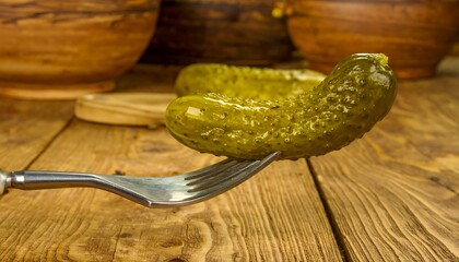 Pickled cucumbers on a fork
