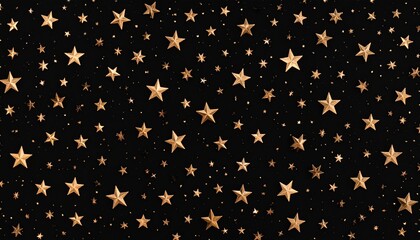 Golden Stars Seamless Pattern on Black Background with a Flat-lay Aesthetic