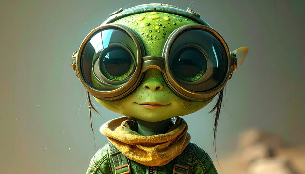 Close-up of a friendly, cartoonish alien