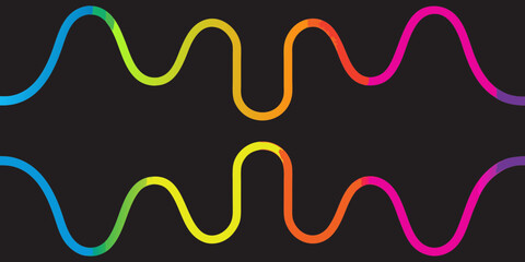 Abstract colorful wavy lines flowing across a dark background with gradient colors