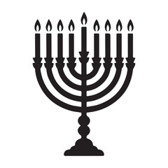 Traditional Hanukkah menorah silhouette with nine lit candles representing Jewish holiday celebration and spirituality