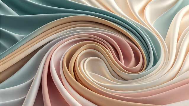 Abstract swirl of pastel colored silk fabric with soft folds and gentle waves