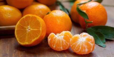 Vibrant tangerines, some peeled, create a fresh, healthy, and delicious fruit scene.