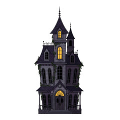 Obraz premium Whimsical Haunted Mansion Vector with Glowing Windows, Perfect for Spooky Season and Gothic Halloween Designs