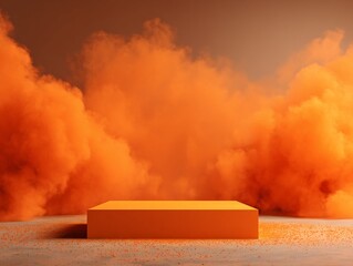 Orange Podium Surrounded by Orange Smoke