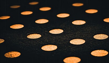 Close-up of a dark surface with glowing orange circles