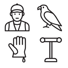 Line art icon set, falconer, falcon, glove, training, vector outline