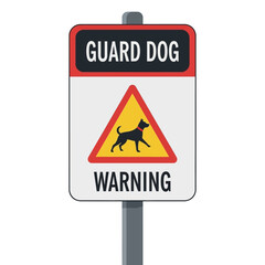 Guard dog warning sign with a black dog silhouette on a yellow triangle.
