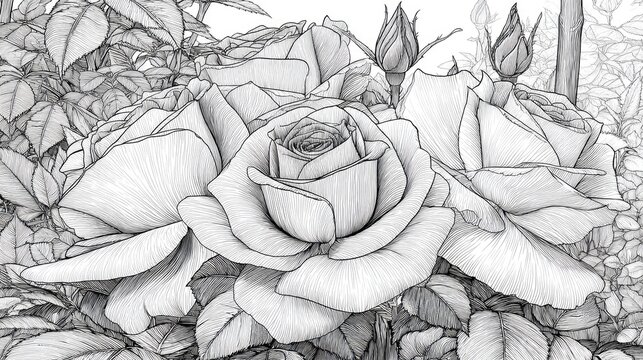 Detailed grayscale rose illustration