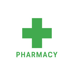 A simple green cross symbol with the word PHARMACY below it on a white background.