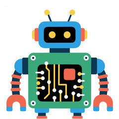 Friendly robotic character with integrated circuit board for advanced artificial intelligence concepts and innovative technology design