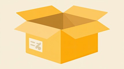 Open, light-yellow cardboard box, with an empty interior and a small label