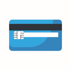 A flat vector illustration of a generic blue credit card with a security chip and magnetic stripe, isolated on a white background.