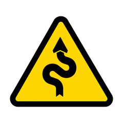 Warning sign depicting a winding road ahead, indicating a series of curves.