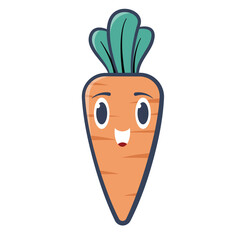 Cute Kawaii Carrot Vector – Pastel Colored Flat Style Vegetable Illustration, Hand-Drawn Orange Carrot Icon for Healthy Food, Kids Nutrition, Organic Farming, Bunny Character, and Garden Design