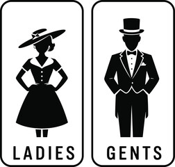 Black Silhouette Icons for Ladies and Gents Restrooms with Text toilet bathroom