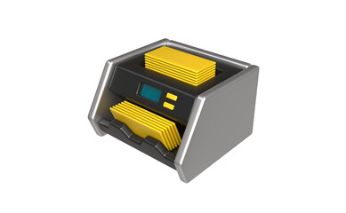 The bill counter. The money is calculated automatically. Accounting, calculations, and statistical data. 3d cartoon-style illustration