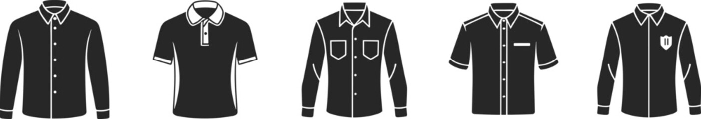Black Silhouettes of Various Collared Shirts for Men clothing apparel
