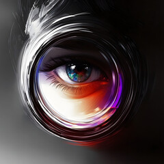 A rugged man with a beard peers intently through a camera lens, wearing outdoor gear and focused on photography.