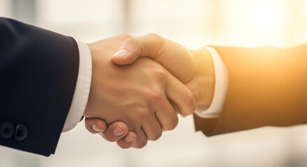 Successful Business Handshake Between Two Professionals Firmly Agreeing to Terms