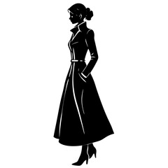 Fototapeta premium Elegant Woman in Black Dress Silhouette