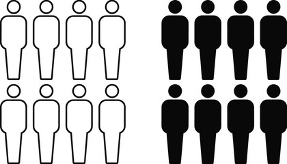 Group of People Icons Outline and Solid Fill crowd figures