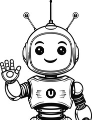 Fototapeta premium original cute robot mascot line art, friendly smile, simple shapes, chest print, vector