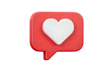 3d red heart notification icon inside a speech bubble isolated on transparent background