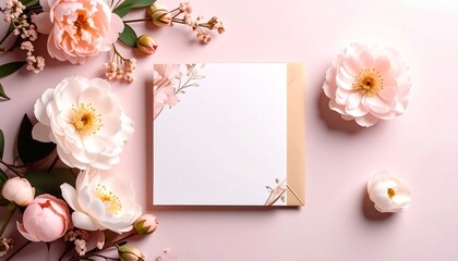 Elegant floral stationery mockup with peonies and space for customized message