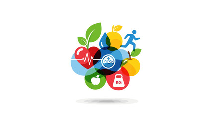 Balanced healthy lifestyle integration depicting colorful vital elements for well being concept