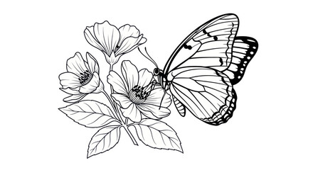 Delicate blossoms and butterfly wings a symphony of monochrome botanical elegance in a vector format