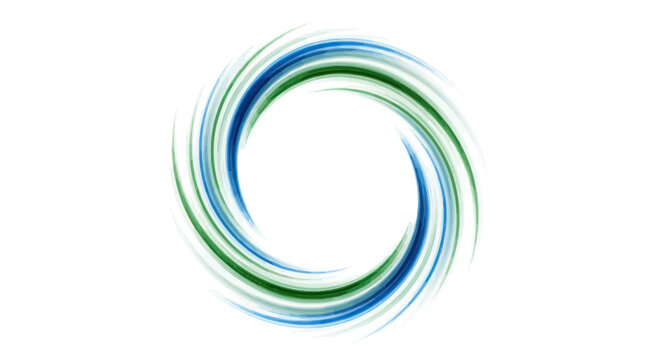 Dynamic circular motion created by blending vivid blue and verdant green hues together on a canvas