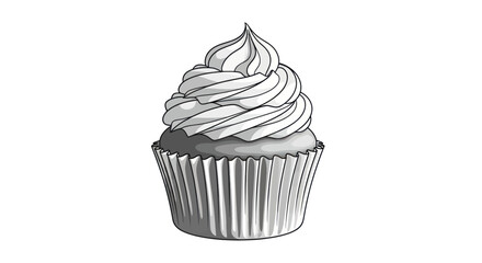 Elegant monochromatic cupcake illustration with meticulously swirled frosting design