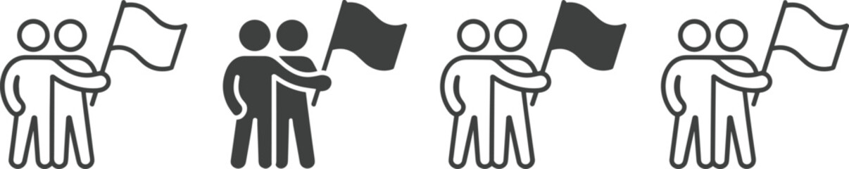 Two People Holding a Flag Icon Set Silhouette group banner