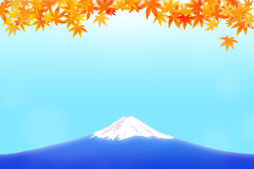 富士山と紅葉の葉、秋のイメージの背景イラスト
