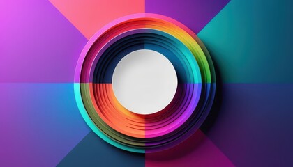 Vibrant color wheel with rainbow gradient circles and geometric background showcasing spectrum of hues and color blending for design inspiration and color theory
