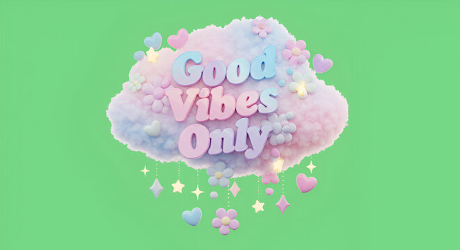 Whimsical Cloud with "Good Vibes Only" Message